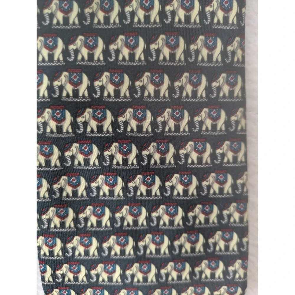 René Chagal Necktie Men's OS Black Elephant Print Hand Made Novelty Silk Tie